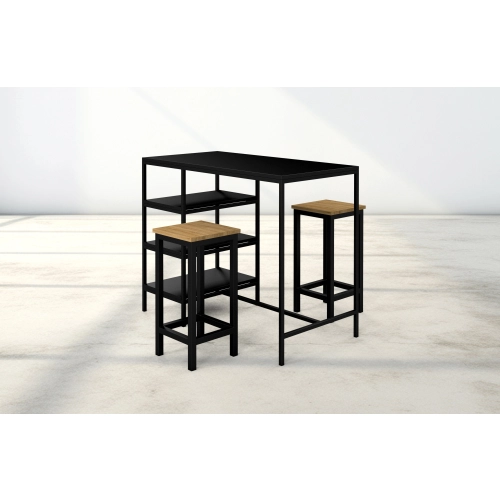 Zestaw Barowo - Jadalniany z Metalu , Blat Czarny Płyta MDF  Stół +2 Taborety Model  ZETS-21